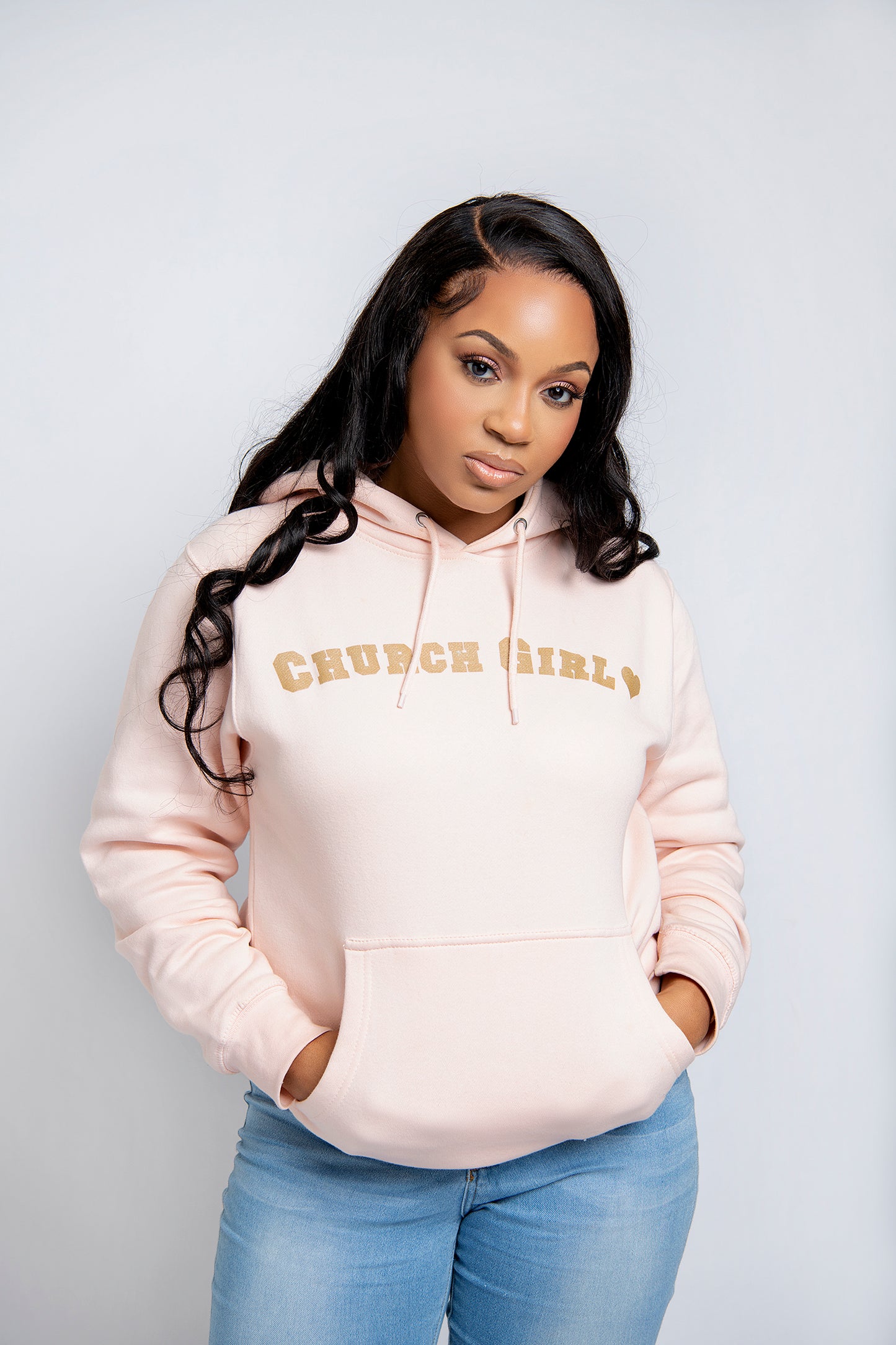 Church Girl Varsity Hoodie-Blush Pink